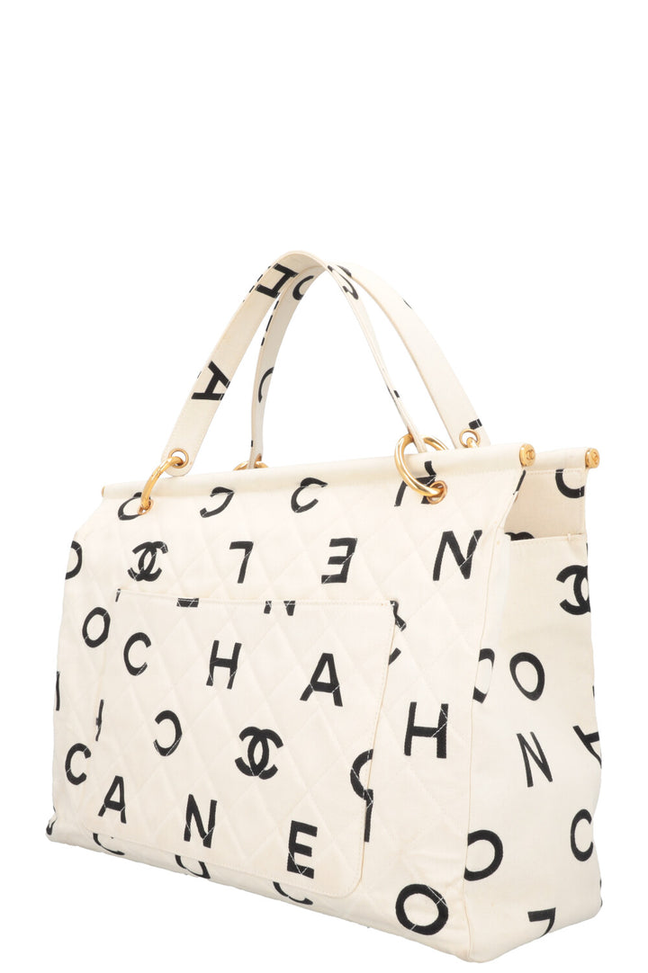 CHANEL Tote Bag Lettres Logo Blanc