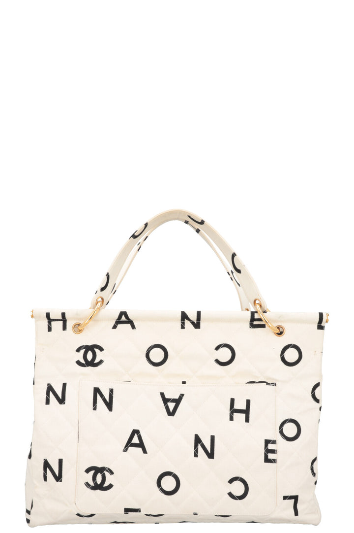 CHANEL Tote Bag Lettres Logo Blanc