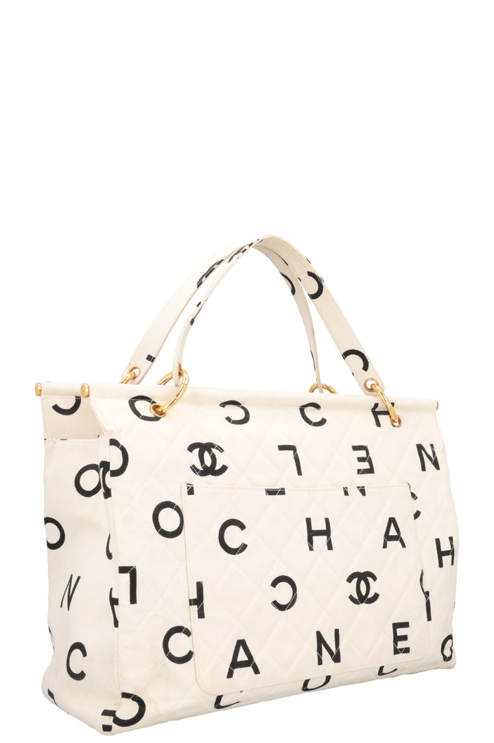 CHANEL Tote Bag Letters Logo White