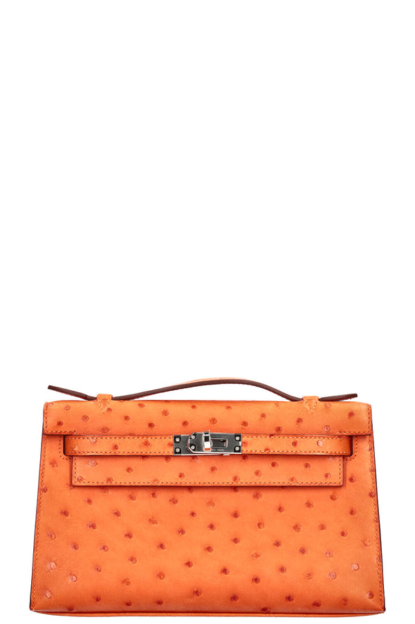 HERMÈS Pochette Kelly Mini Ostrich Tangerine