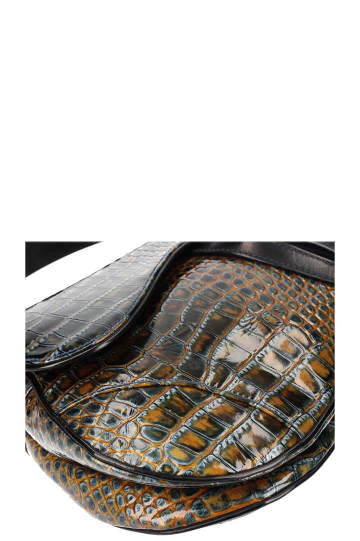 CHRISTIAN DIOR Sac Saddle Croc Embossé Émeraude