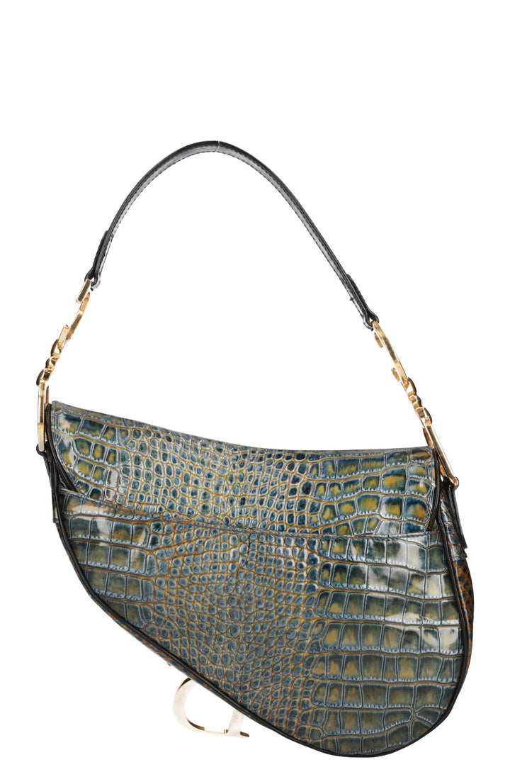 CHRISTIAN DIOR Sac Saddle Croc Embossé Émeraude