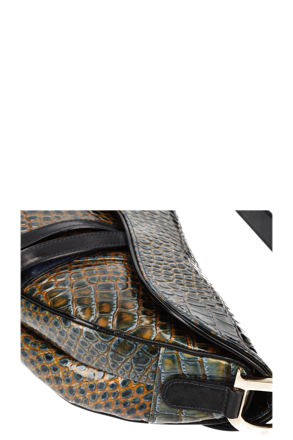 CHRISTIAN DIOR Sac Saddle Croc Embossé Émeraude