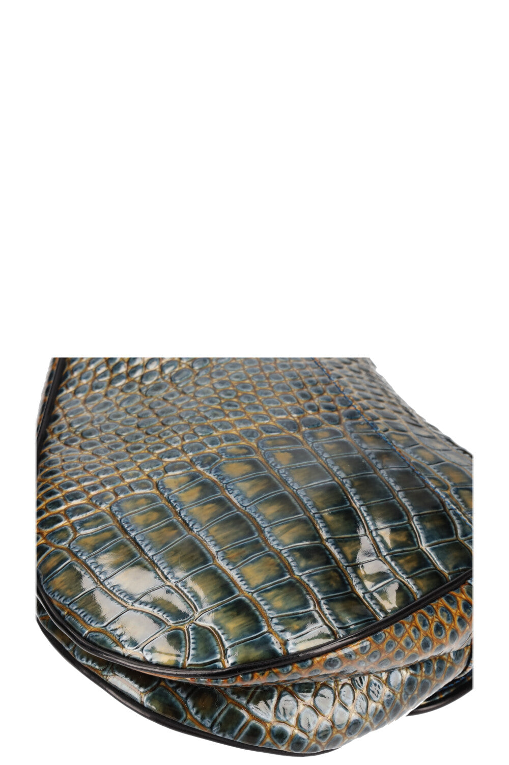 CHRISTIAN DIOR Sac Saddle Croc Embossé Émeraude