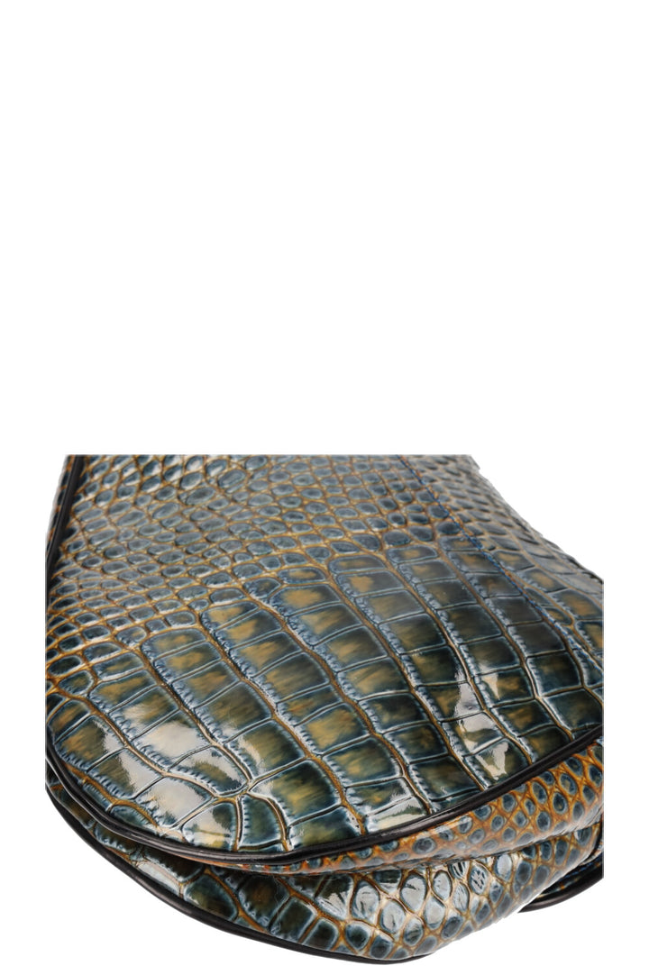 CHRISTIAN DIOR Sac Saddle Croc Embossé Émeraude