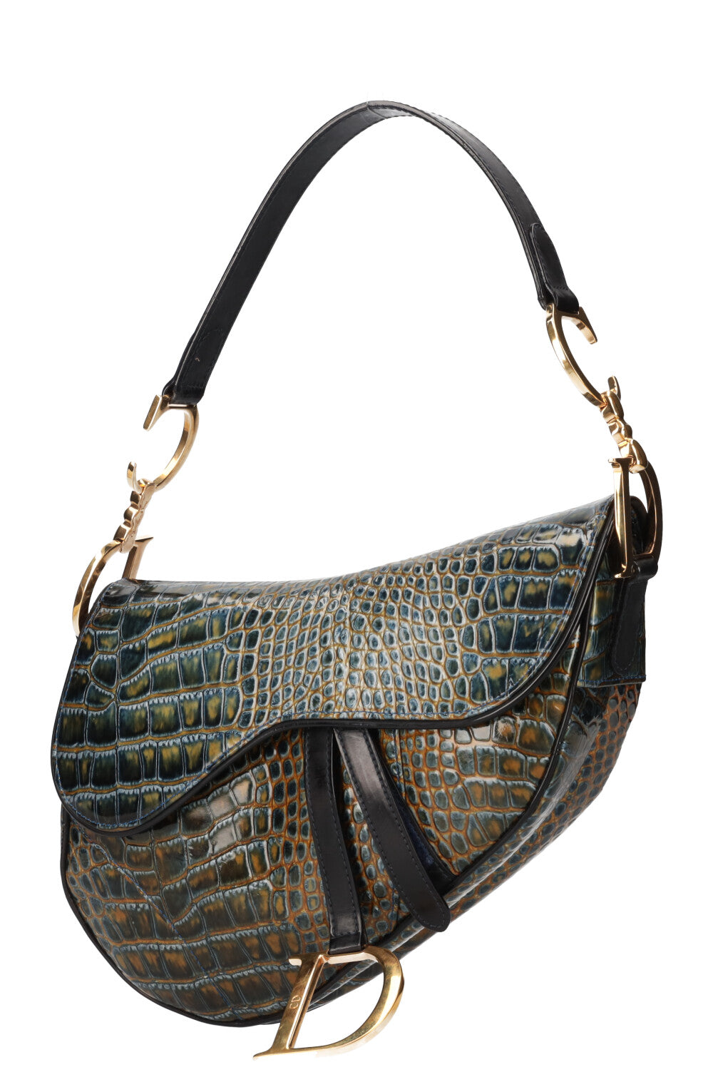 CHRISTIAN DIOR Sac Saddle Croc Embossé Émeraude