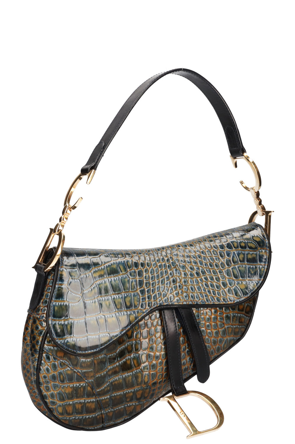 CHRISTIAN DIOR Sac Saddle Croc Embossé Émeraude