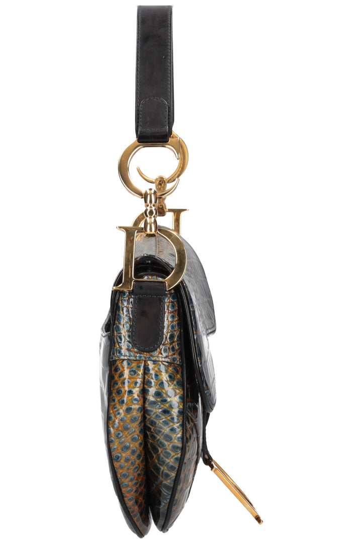 CHRISTIAN DIOR Sac Saddle Croc Embossé Émeraude