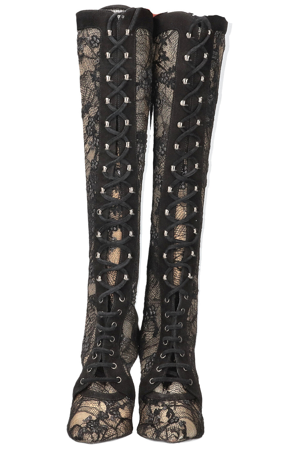 SERGIO ROSSI Lace & Crystal Boots Black