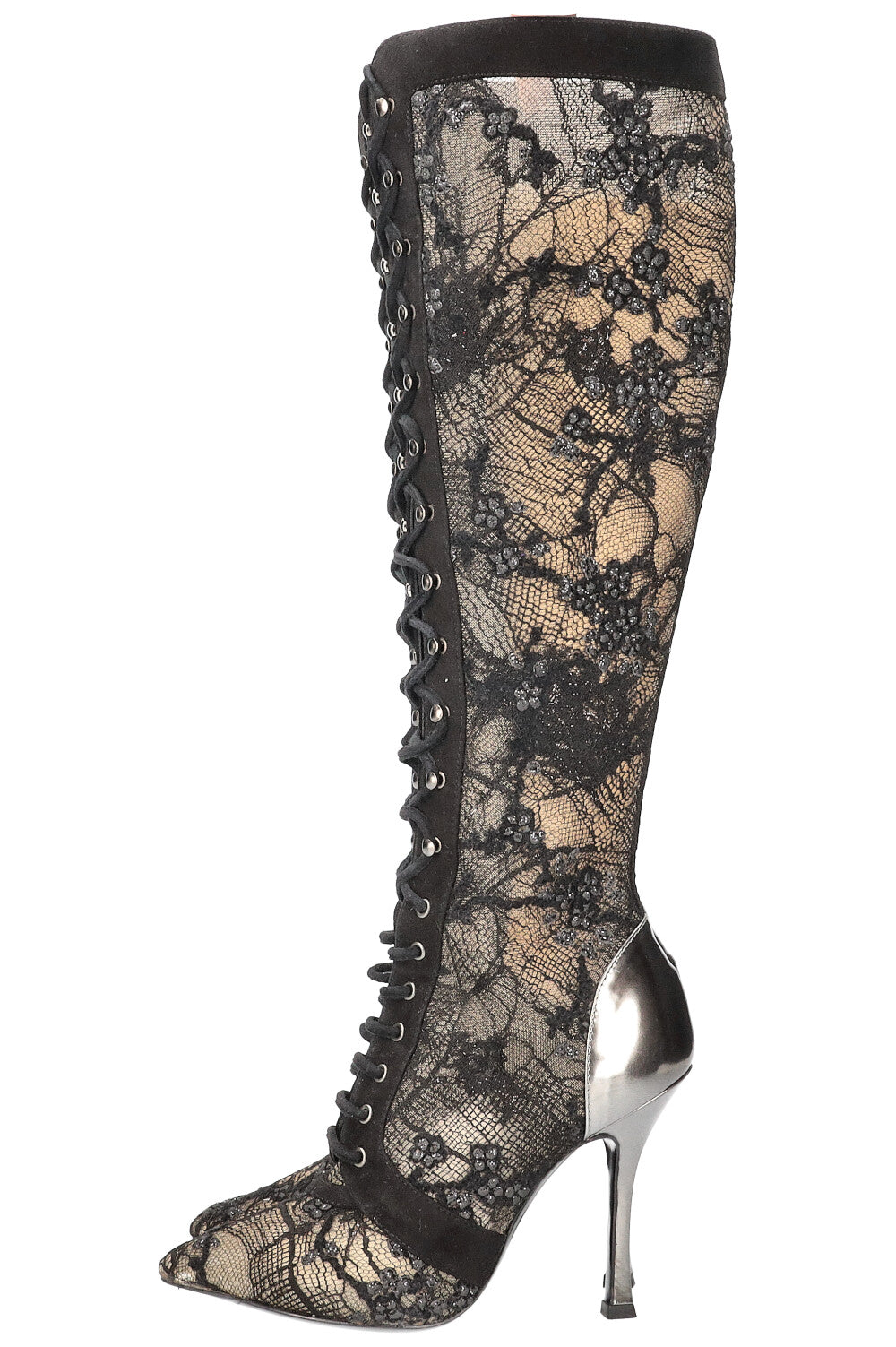 SERGIO ROSSI Lace & Crystal Boots Black