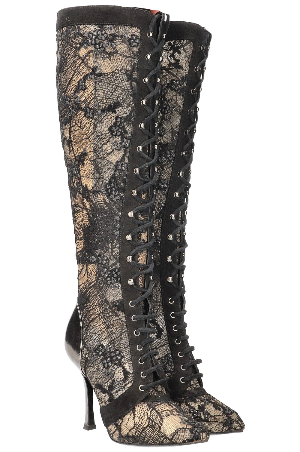 SERGIO ROSSI Lace & Crystal Boots Black