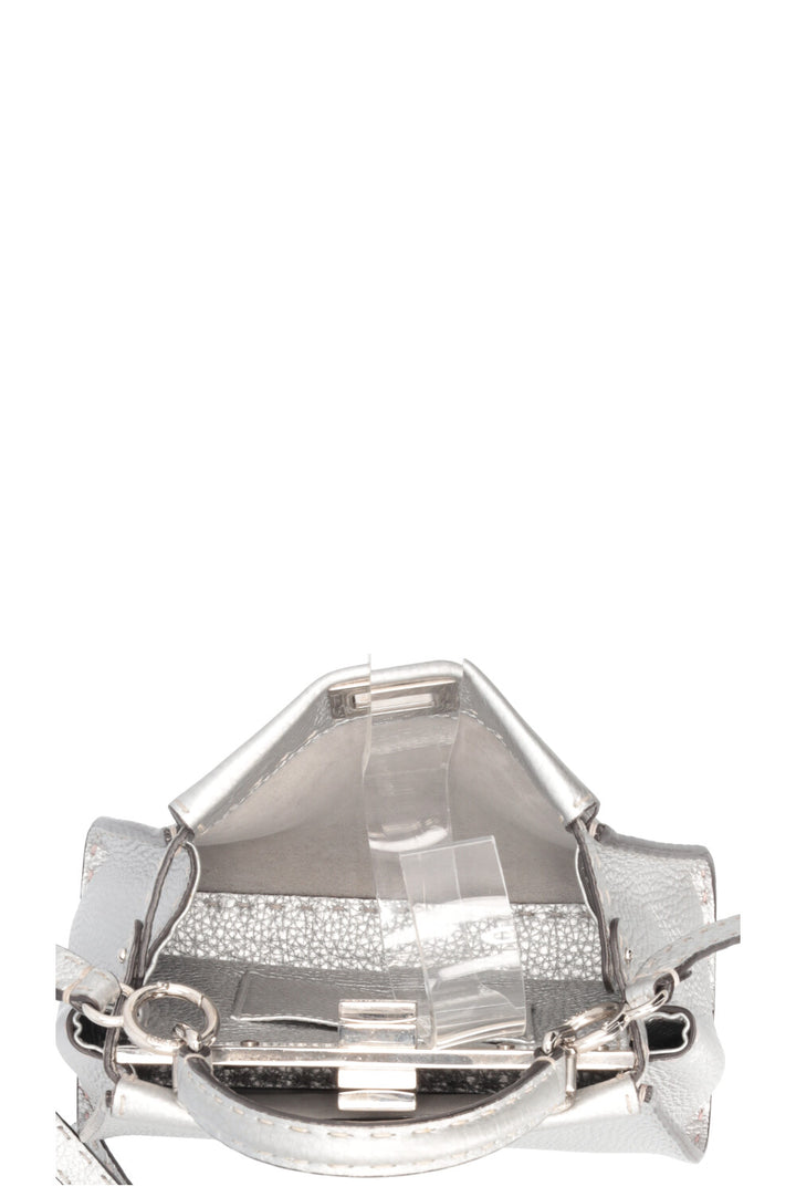 FENDI Peekaboo Bag Mini Leather Silver