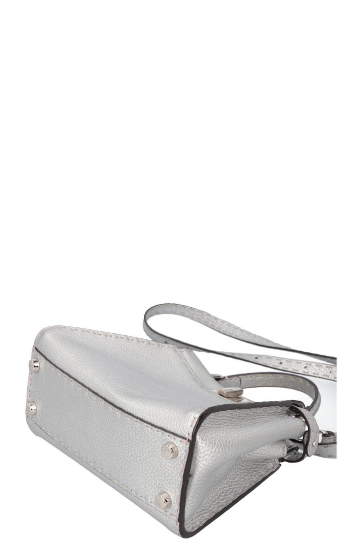 FENDI Peekaboo Bag Mini Leather Silver