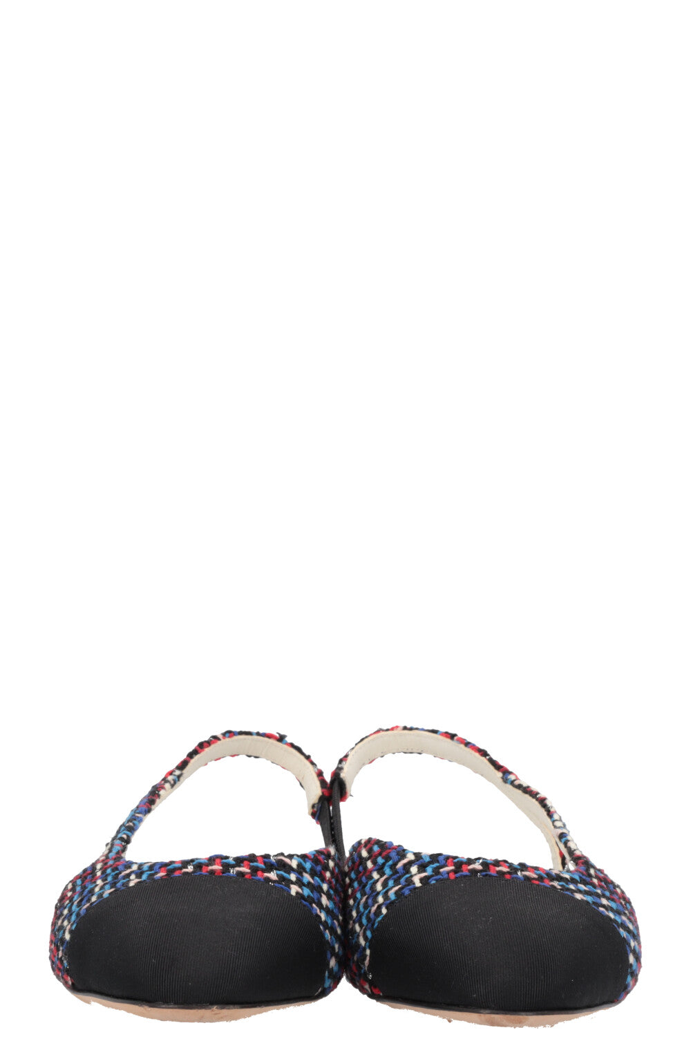 CHANEL Slingback Flats Tweed Blue Red Black