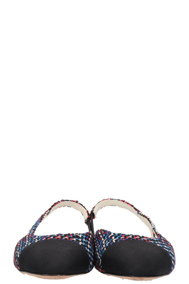 CHANEL Slingback Flats Tweed Blue Red Black