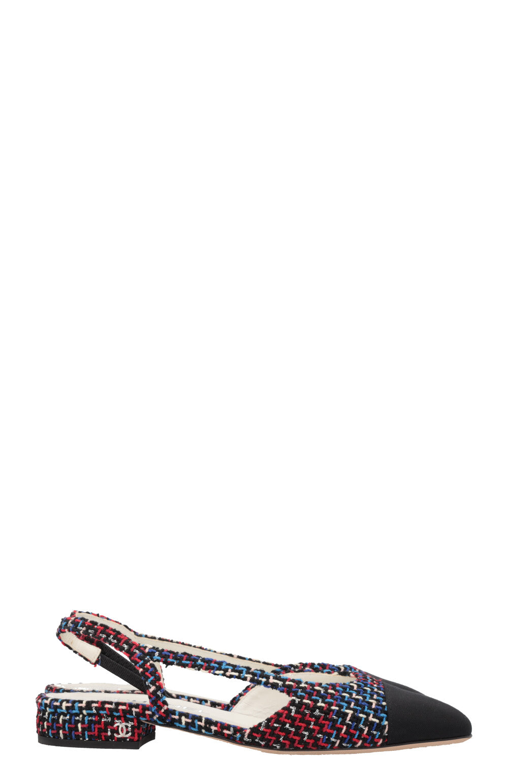 CHANEL Slingback Flats Tweed Blue Red Black