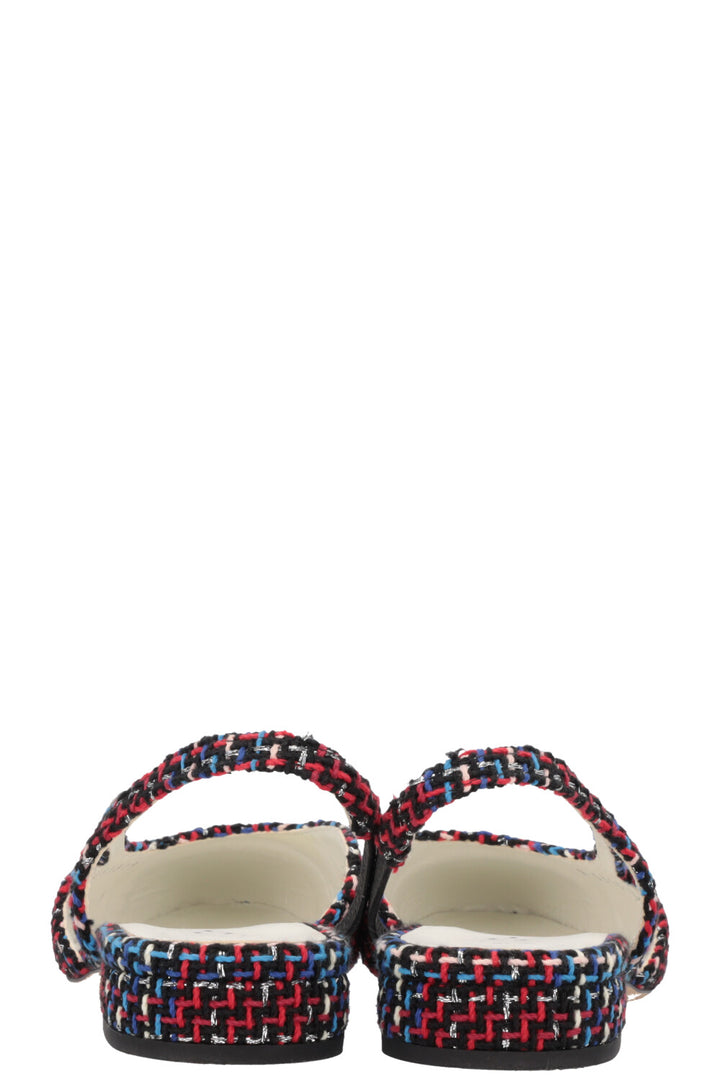 CHANEL Slingback Flats Tweed Blue Red Black