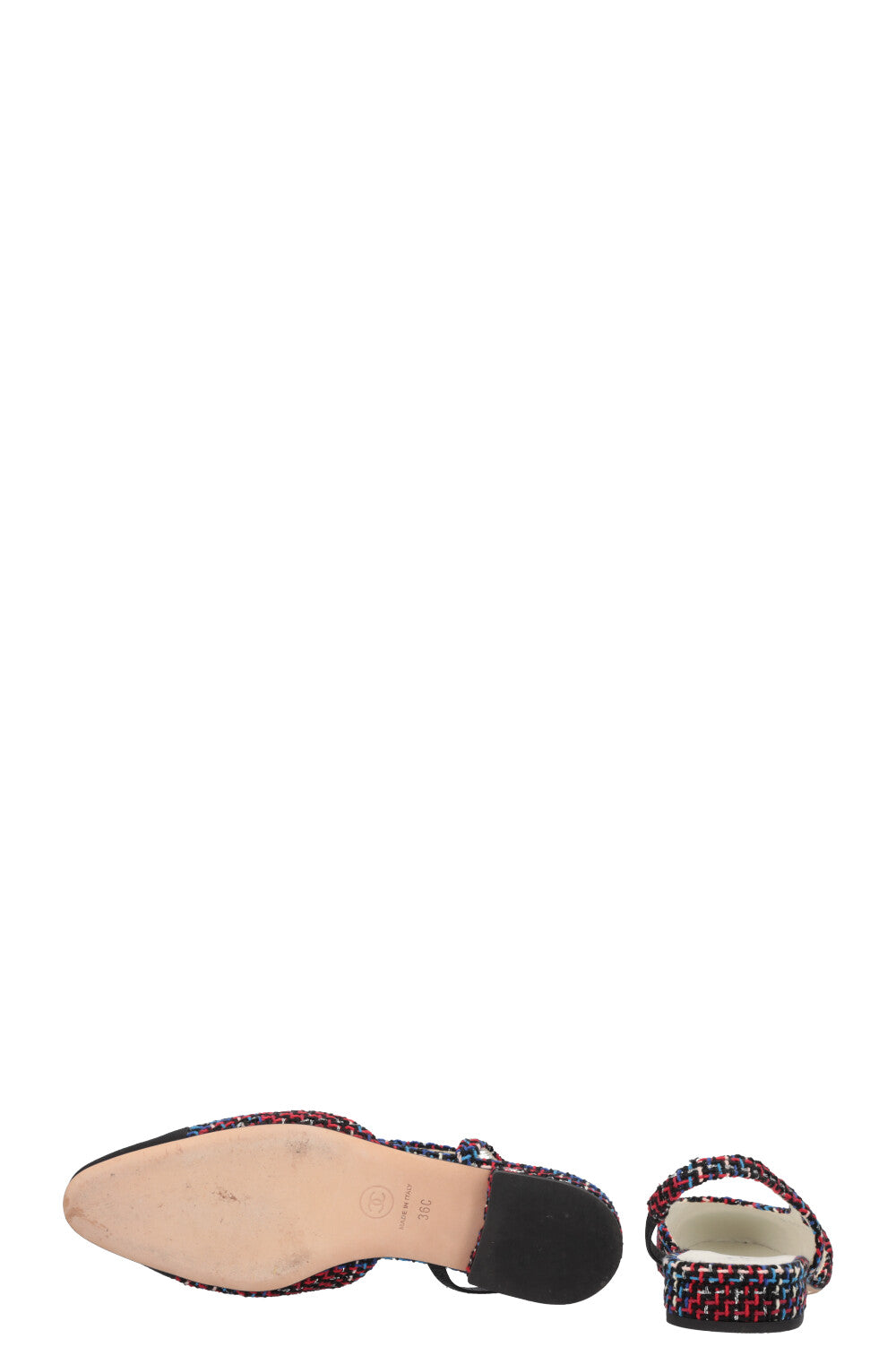 CHANEL Slingback Flats Tweed Blue Red Black