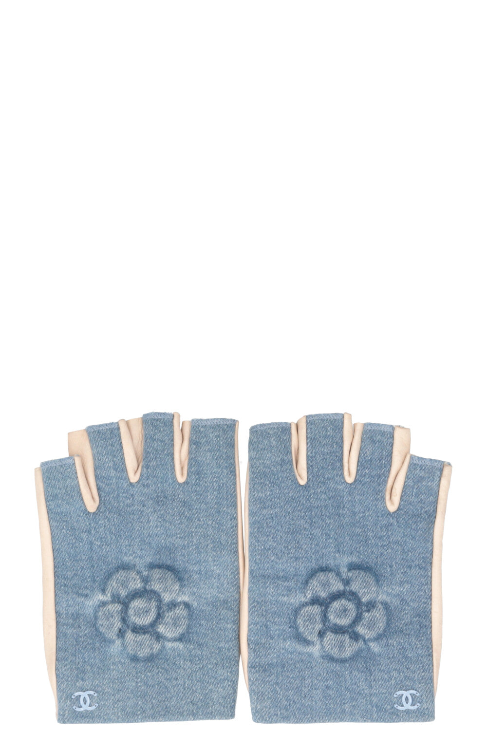 Gants courts CHANEL Camélia en denim blanc