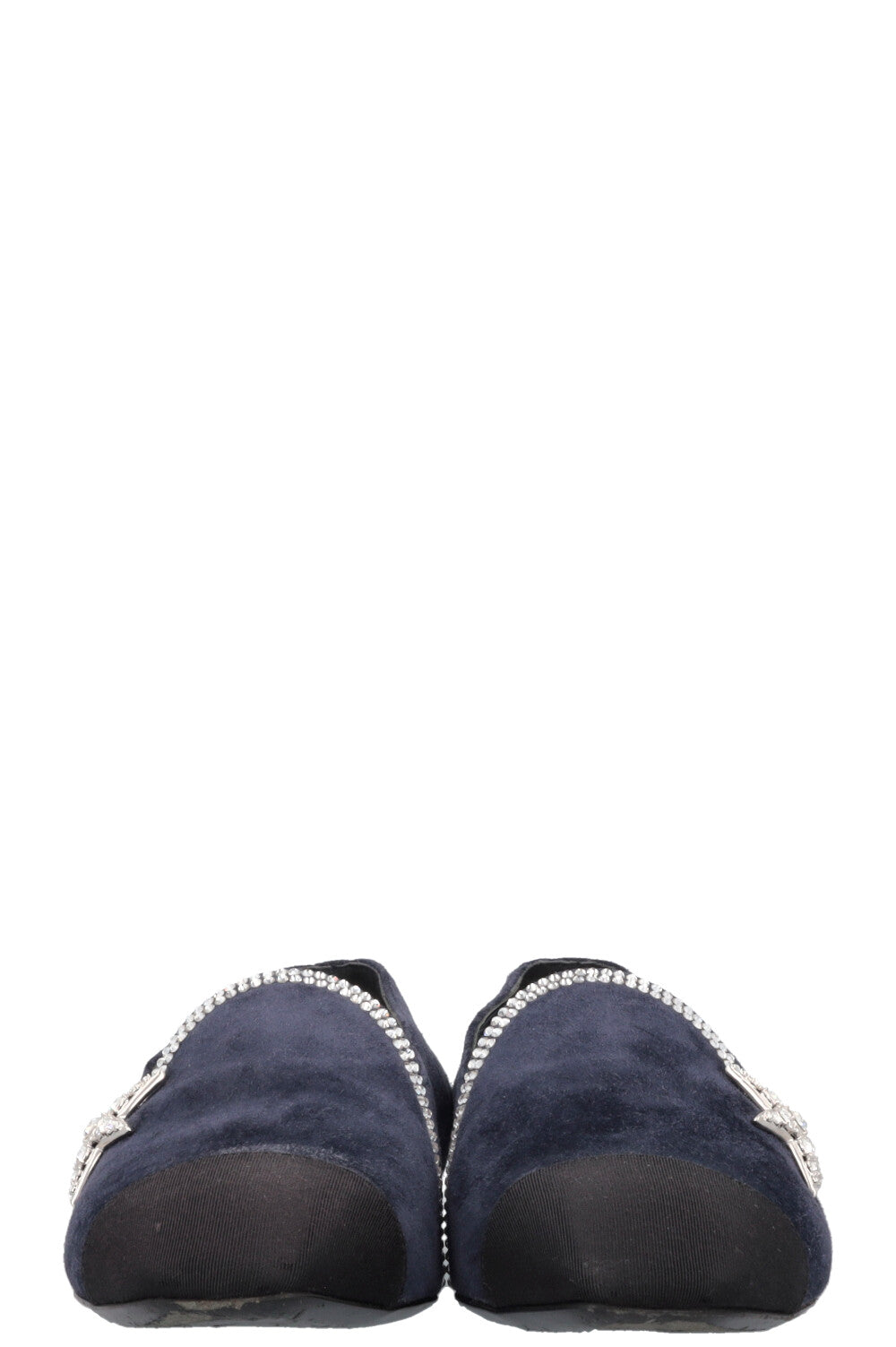 CHANEL Star Crystal Flats Suede Navy