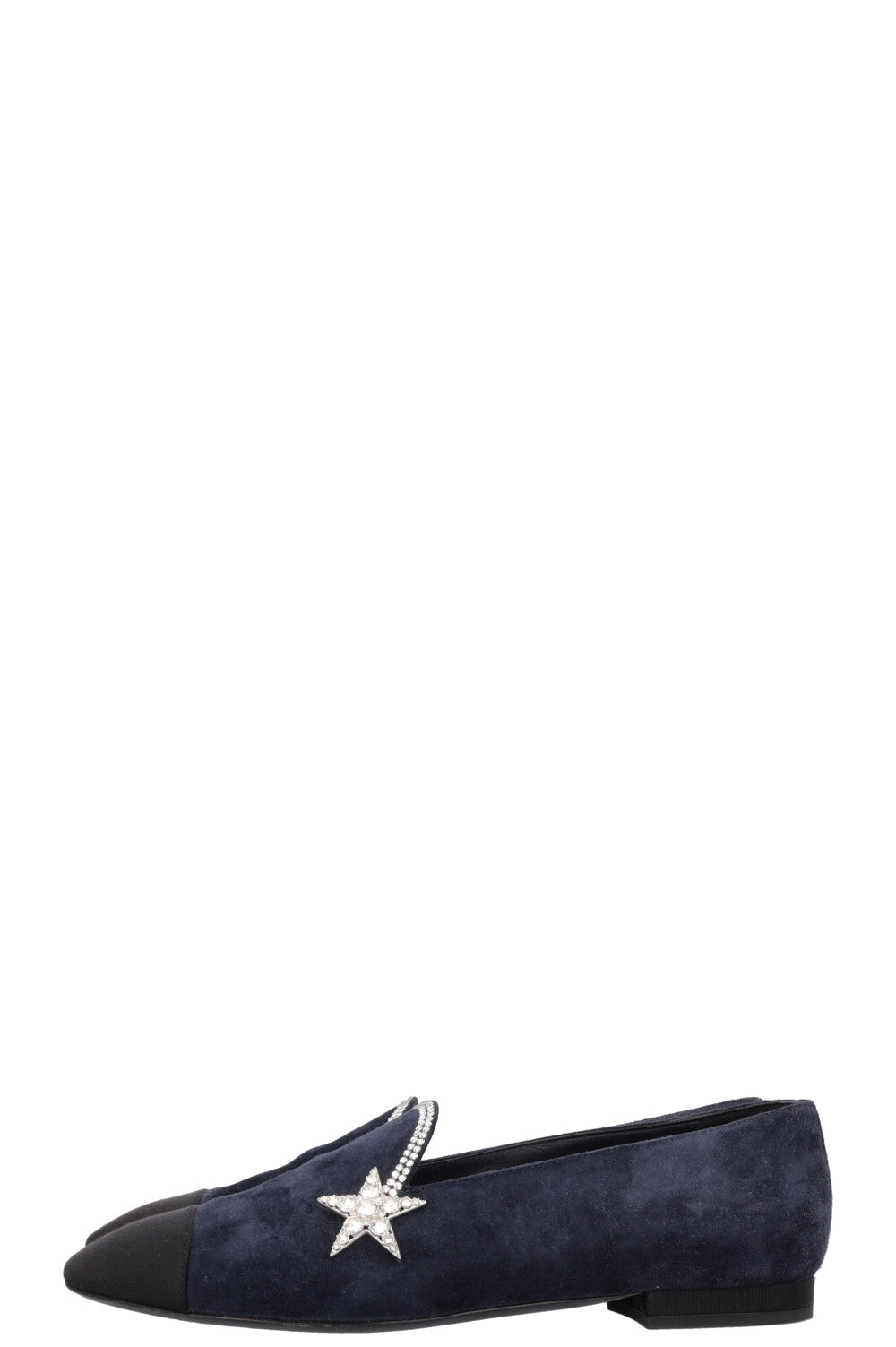 CHANEL Star Crystal Flats Suede Navy