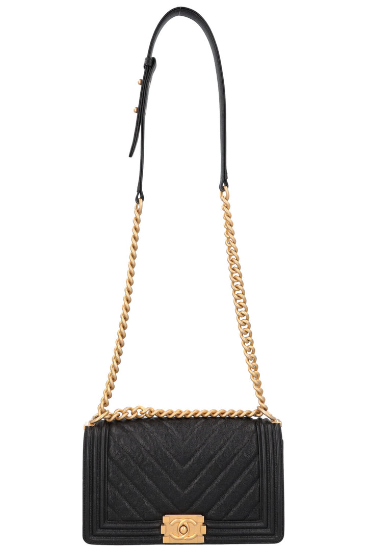 CHANEL Medium Boy Bag Grained Calfskin Black