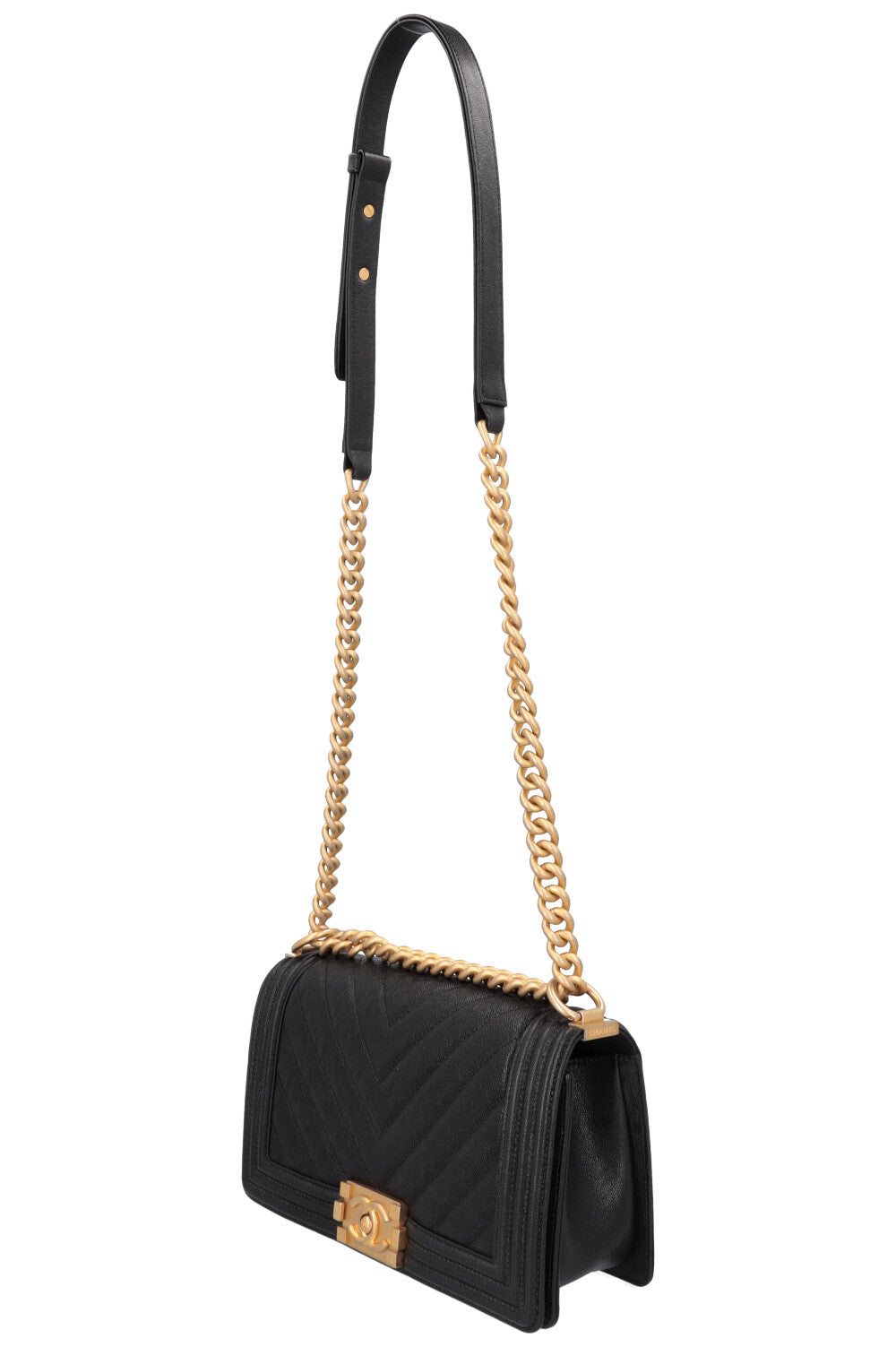 CHANEL Medium Boy Bag Grained Calfskin Black