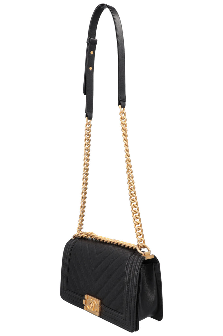 CHANEL Medium Boy Bag Grained Calfskin Black