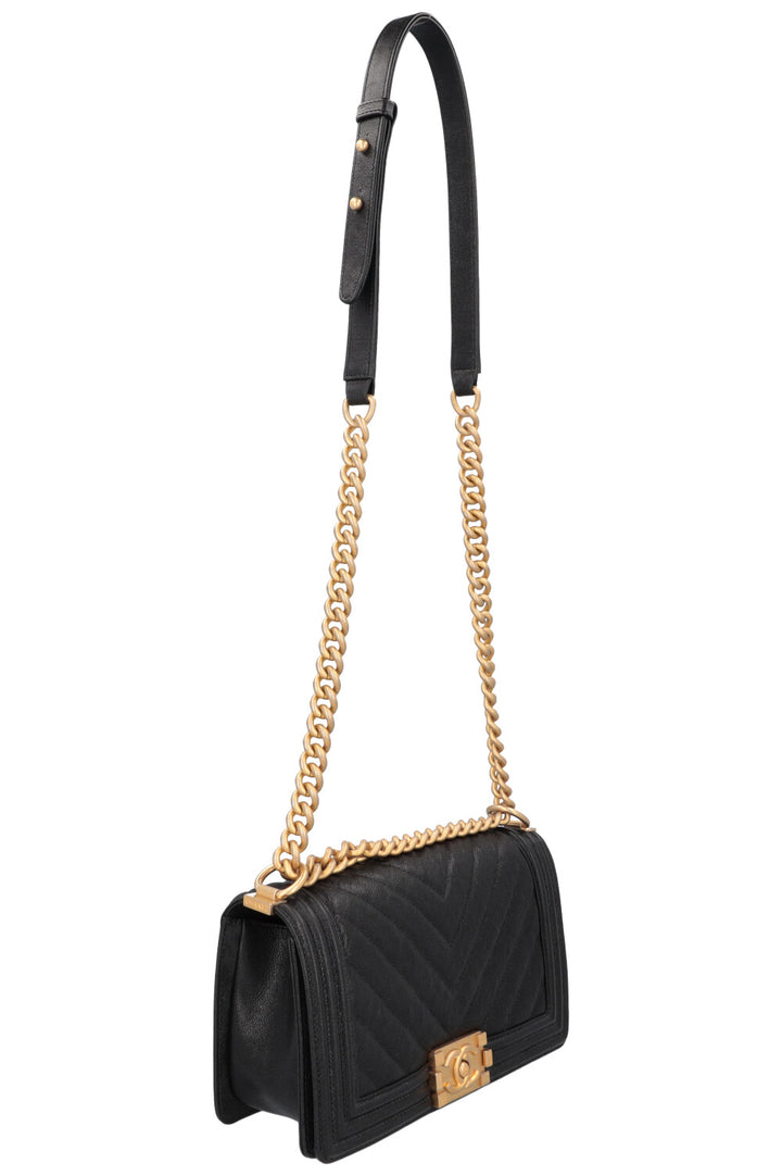 CHANEL Medium Boy Bag Grained Calfskin Black
