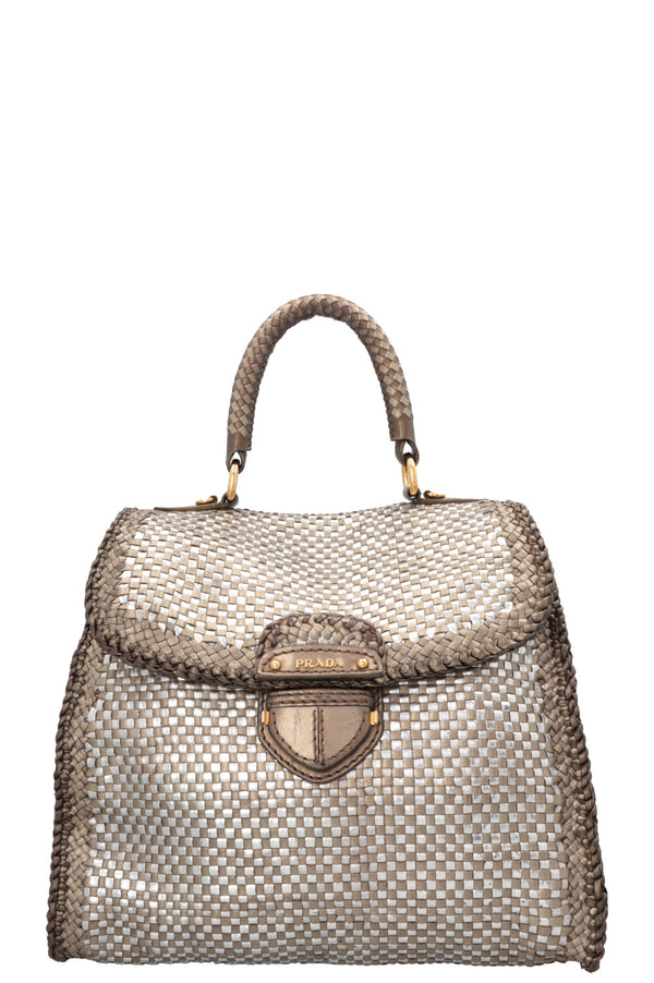Sac à main Prada Madras marron argenté