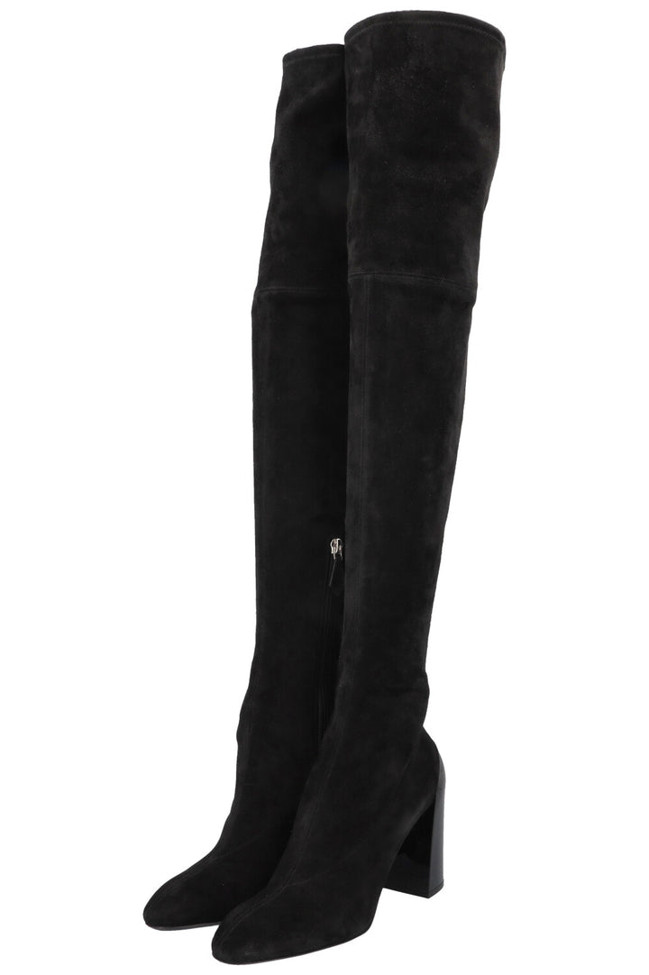 HERMÈS Overknee Sock Boots Suede Black
