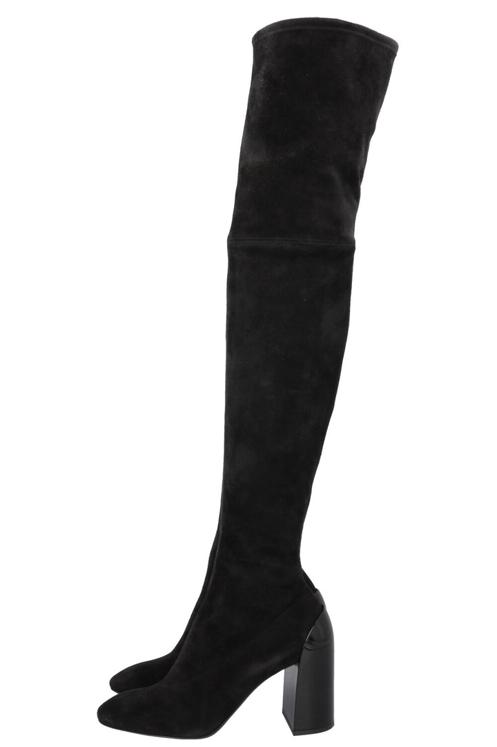 HERMÈS Overknee Sock Boots Suede Black