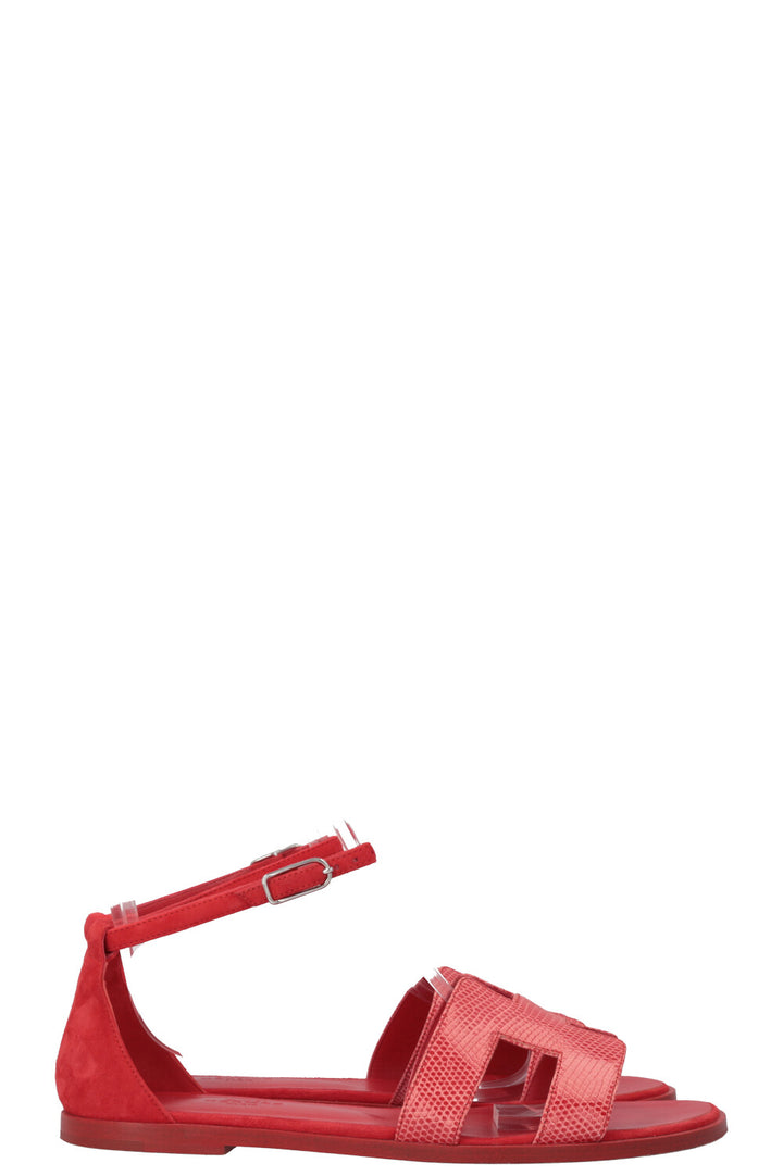 HERMÈS Santorini Sandals Lizard Red