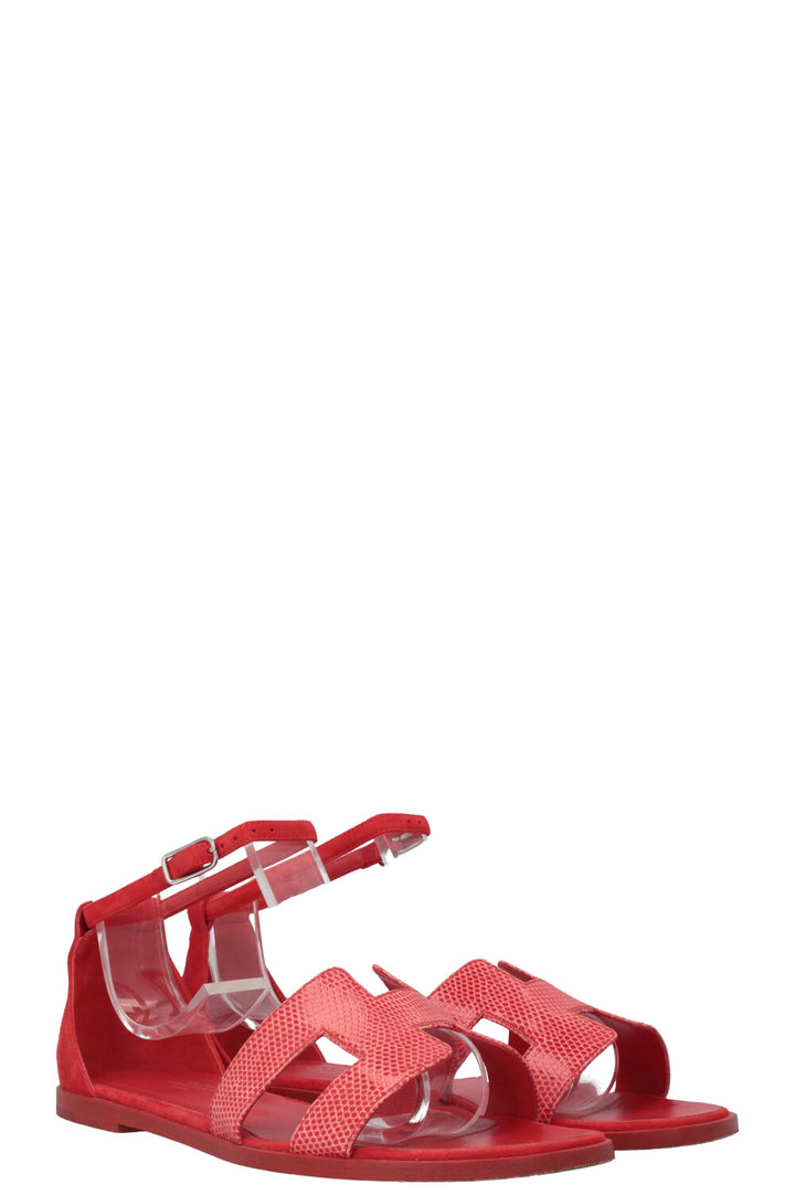 HERMÈS Santorini Sandals Lizard Red
