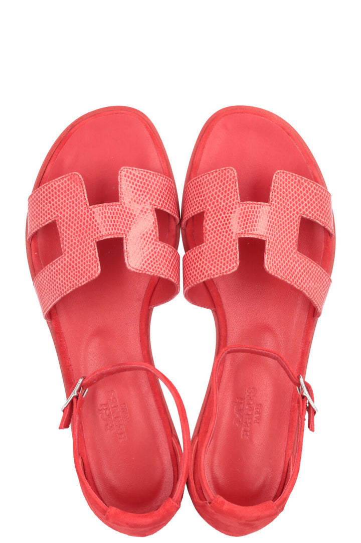 HERMÈS Santorini Sandals Lizard Red