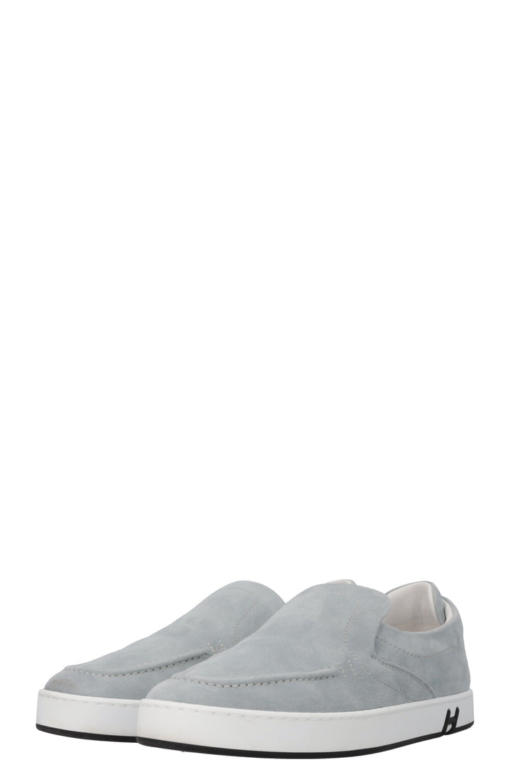 Baskets HERMÈS Lucky Slip On en daim bleu
