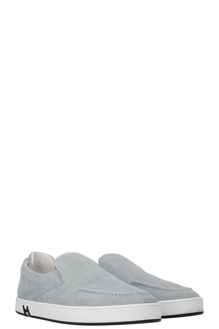 Baskets HERMÈS Lucky Slip On en daim bleu