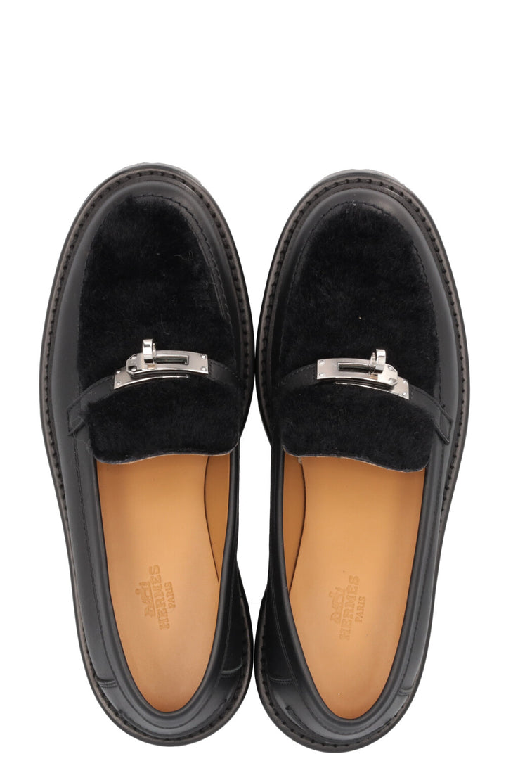 HERMÈS Icône Shearling Loafers Black