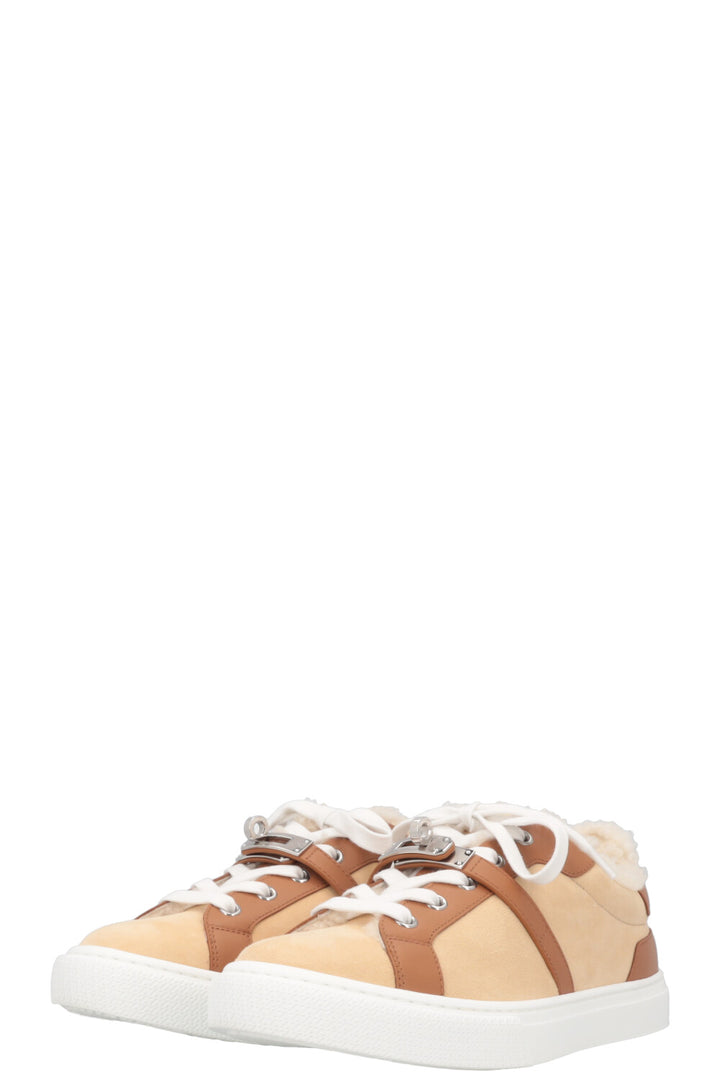 HERMÈS Day Shearling Sneakers Suede Brown