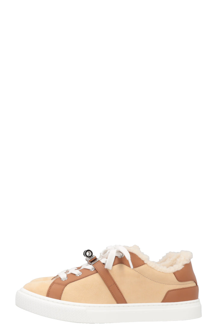 HERMÈS Day Shearling Sneakers Suede Brown