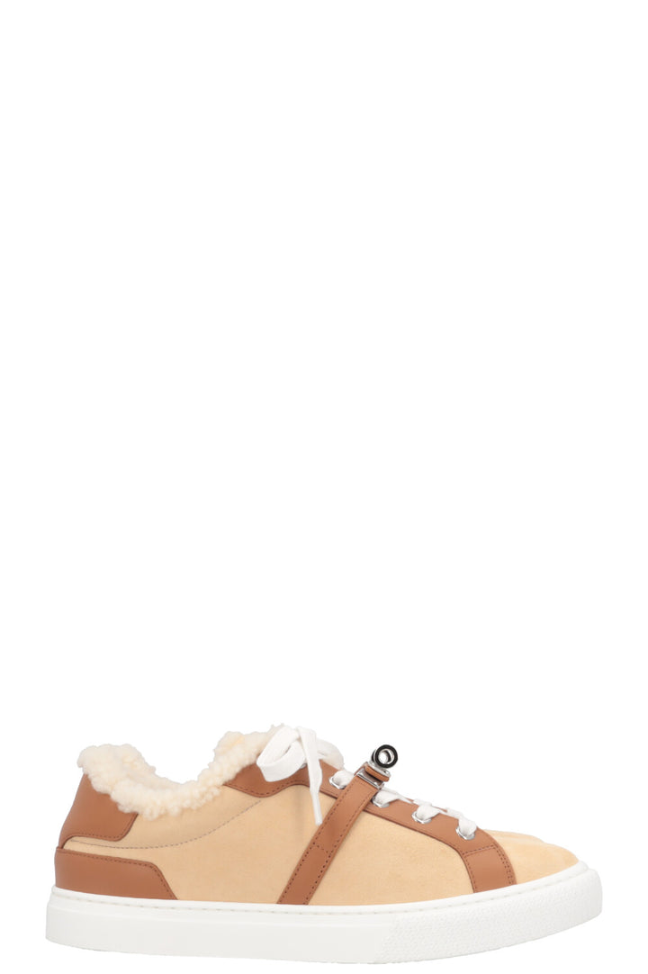 HERMÈS Day Shearling Sneakers Suede Brown