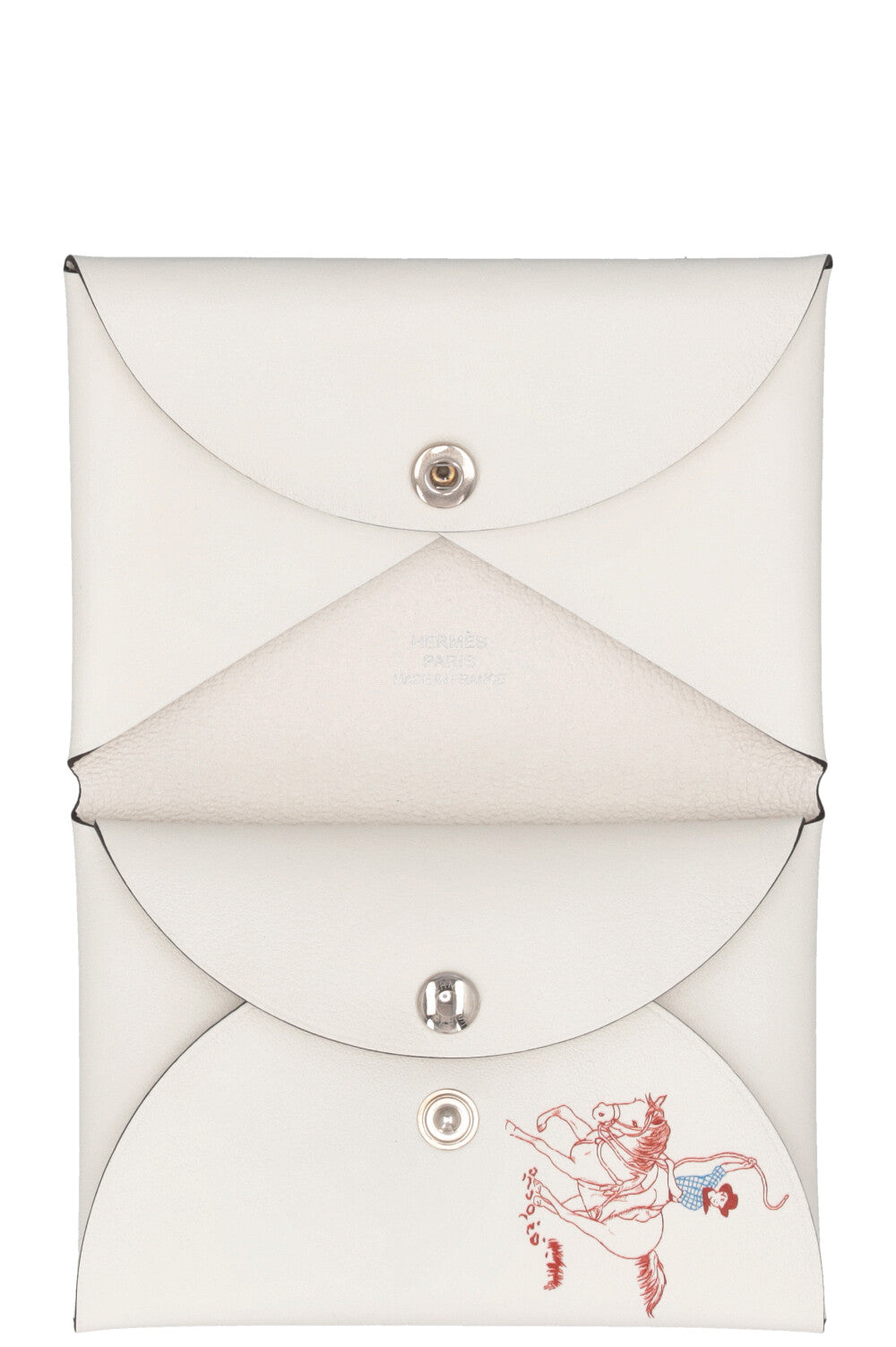 HERMÈS Calvi Duo Rodeo Print Wallet White