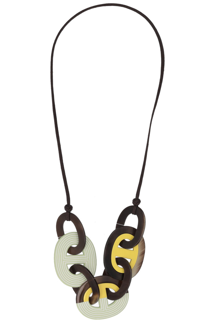 HERMÈS Karamba Necklace Horn Brown Green Yellow