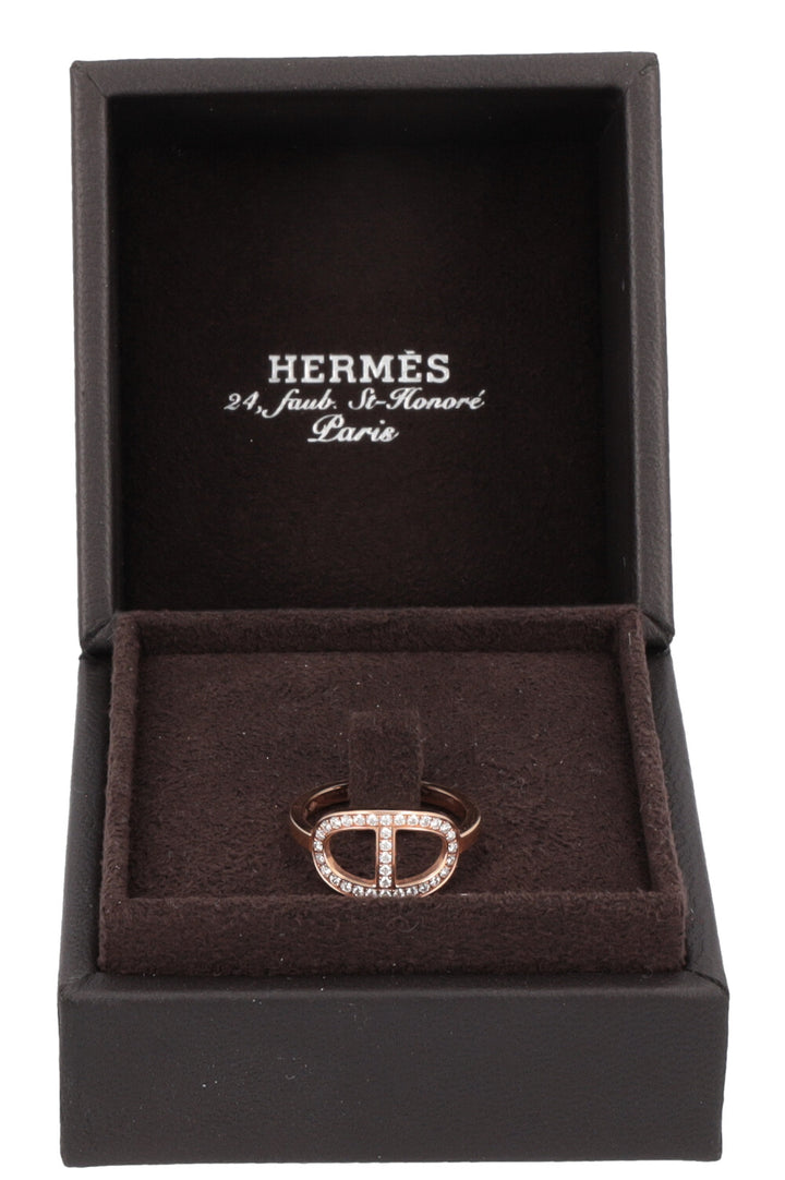 HERMÈS Chaine d`ancre Contour Ring Medium 18k Rose Gold Diamonds