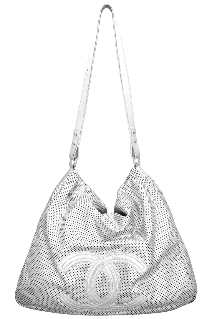 CHANEL Perforated Rodeo Drive XL Hobo Bag Silver