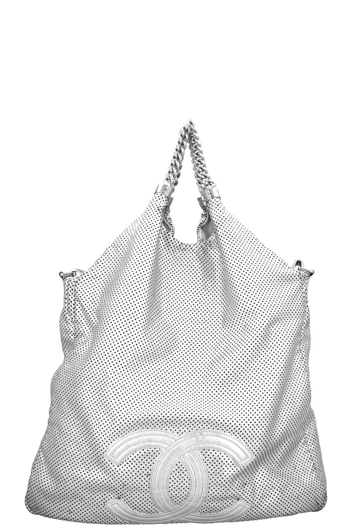 CHANEL Perforated Rodeo Drive XL Hobo Bag Silver
