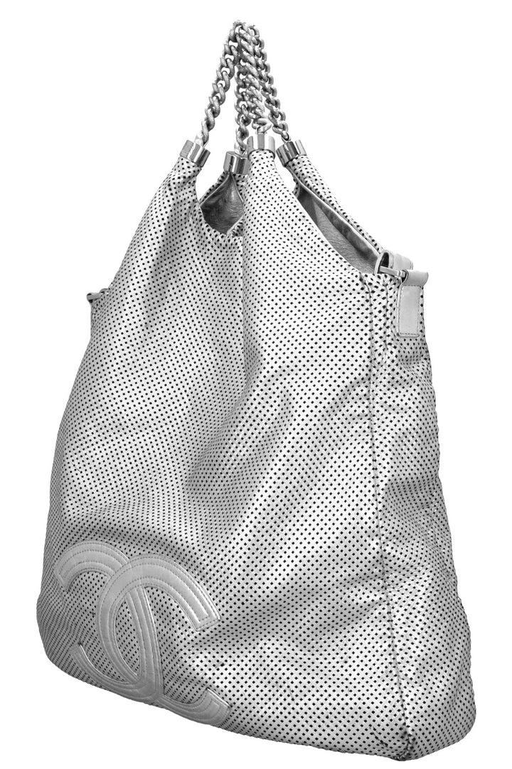CHANEL Perforated Rodeo Drive XL Hobo Bag Silver
