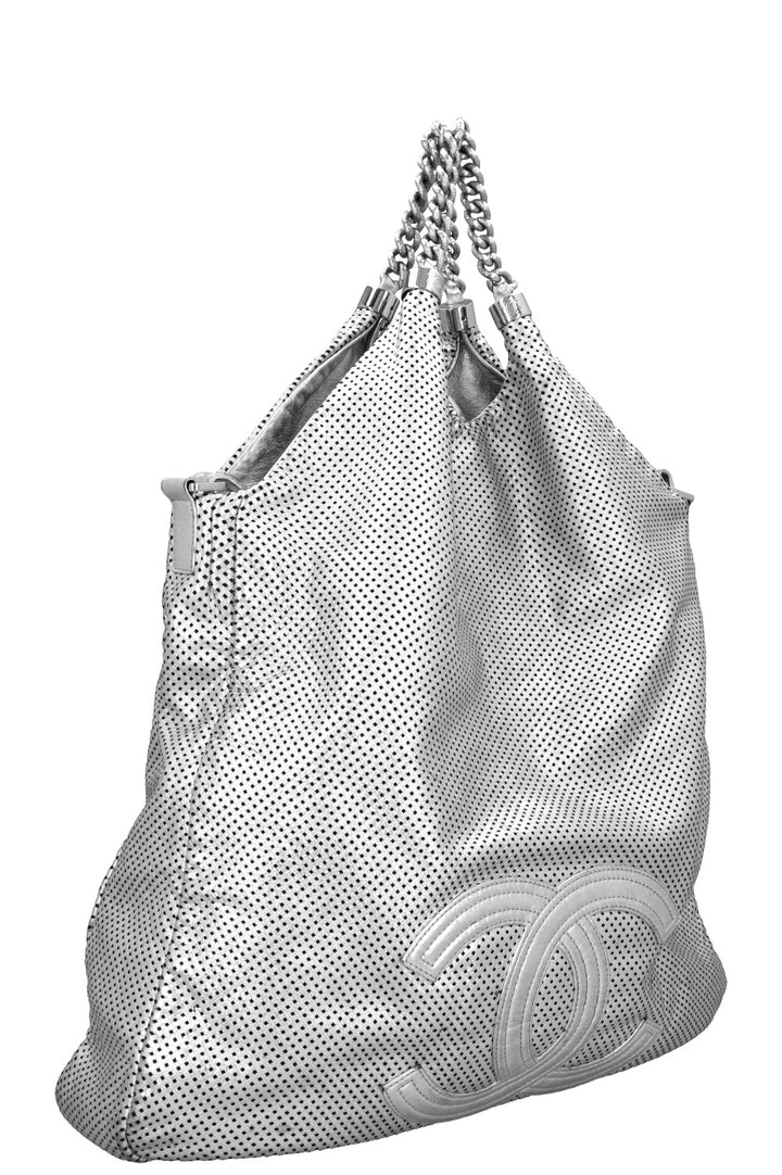 CHANEL Perforated Rodeo Drive XL Hobo Bag Silver