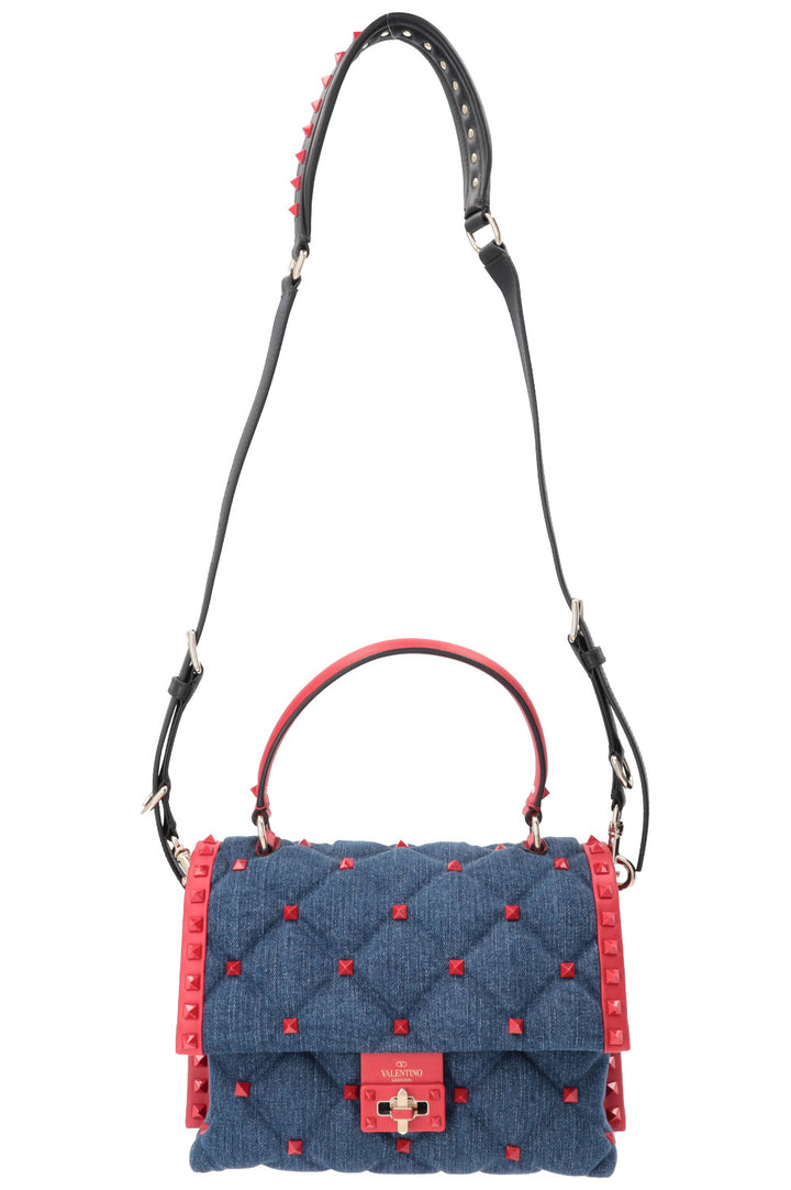 Sac à main Candystud VALENTINO en denim rouge