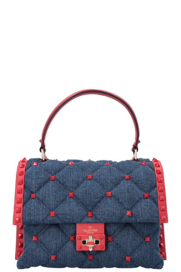 VALENTINO Candystud Top Handle Bag Denim Red